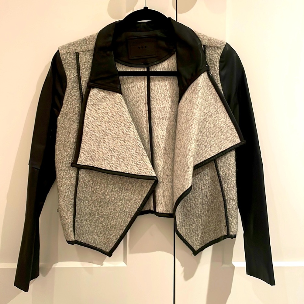 BLANK NYC gray and black leather and wool blazer kids XL